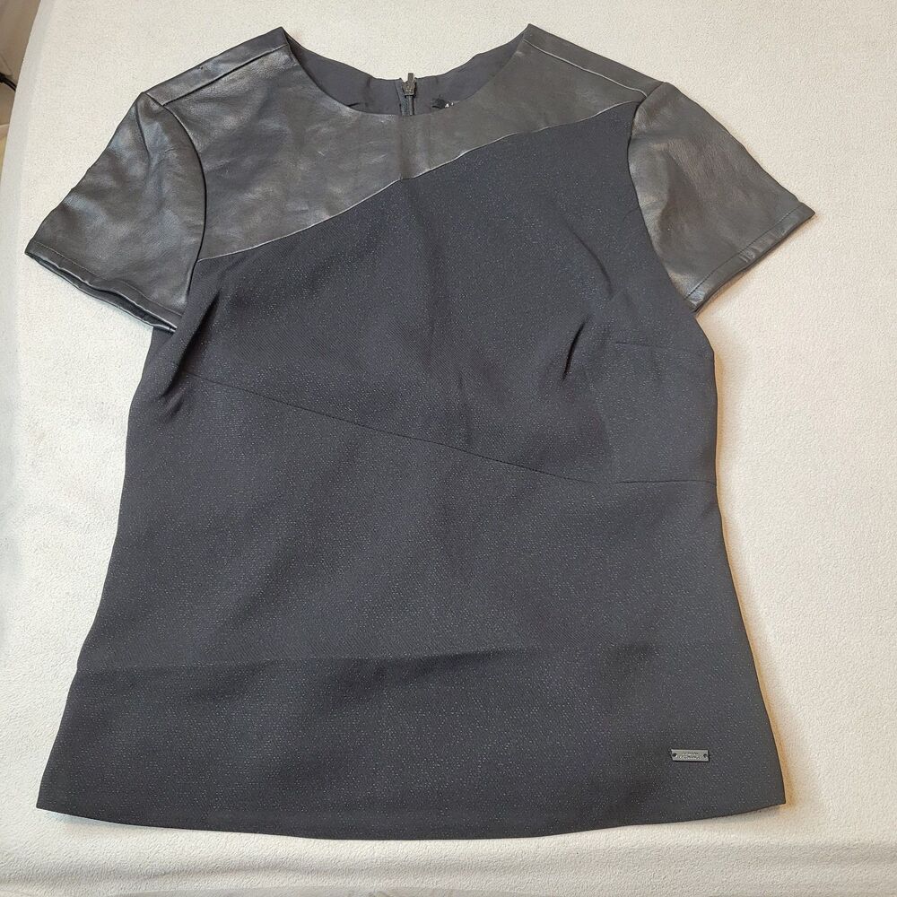 Armani Exchange Black Faux Leather Glittery Top Size Xs